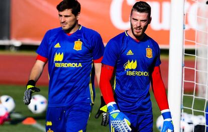 Casillas y De Gea, durante un entrenamiento.