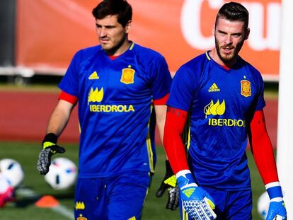 Casillas y De Gea, durante un entrenamiento.