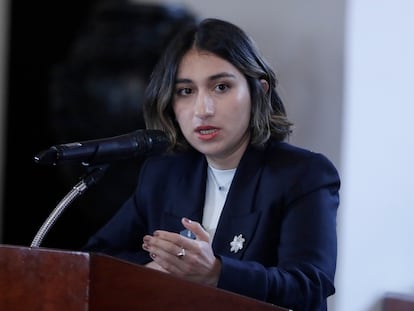 Laura Sarabia durante una rueda de prensa este miércoles, en Bogotá (Colombia).