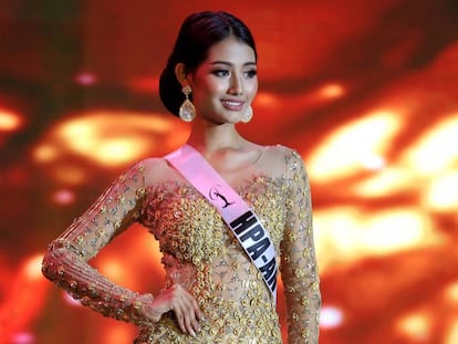 Swe Zin Htet, durante el concurso de Miss Myanmar, en mayo de 2019.