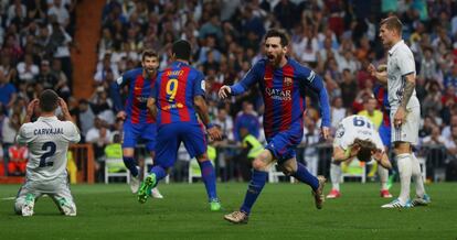 Messi celebra el tercer gol del Barça.