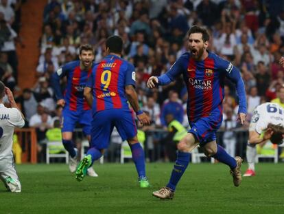 Messi celebra el tercer gol del Barça.