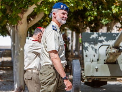 El rey Felipe VI, durante el ingreso de la princesa Leonor en la Academia militar en Zaragoza, el jueves.