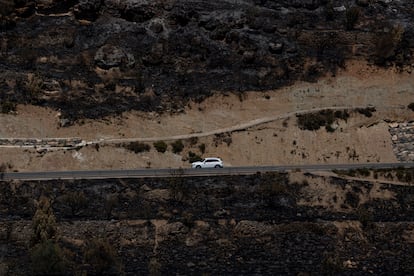 Un coche pasa por la carretera de Bejís, este sábado.