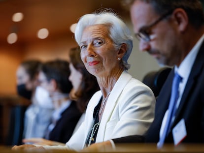 La presidenta del BCE Christine Lagarde, este lunes en Bruselas.