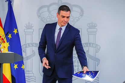 Spanish PM Pedro Sánchez at a news conference on Tuesday in Madrid.