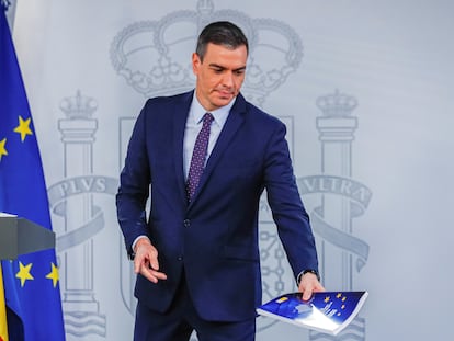 Spanish PM Pedro Sánchez at a news conference on Tuesday in Madrid.