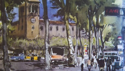 La Universidad de Barcelona, en una de las acuarelas del libro 'Barcelona-Madrid', de Camilo José Cela..