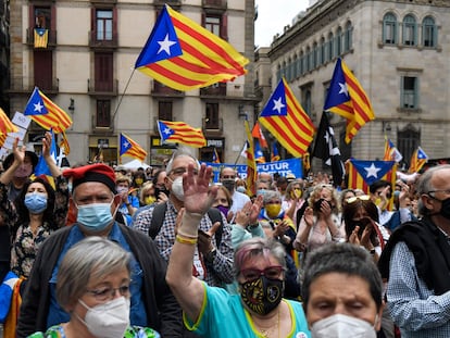 Manifestación de la ANC para exigir un Govern de la Generalitat independentista, el domingo en Barcelona.