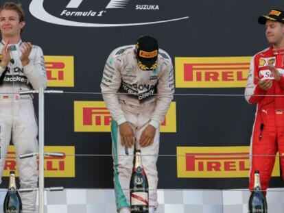 Roseberg, Hamilton y Vettel en el podio de Suzuka.