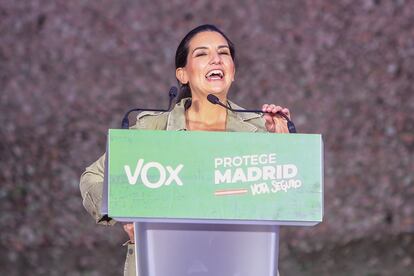 Rocío Monasterio, en el acto de cierre de campaña de Vox.