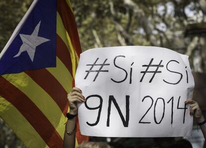 Manifestaci&oacute;n estudiantil en Barcelona para apoyar la consulta del 9-N. 