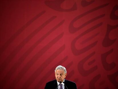 El presidente López Obrador, durante una conferencia matutina.