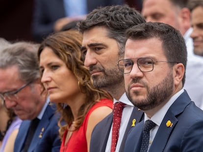 El 'president', Pere Aragonès, en un acto institucional del 11-S del año pasado, cuando se ausentó de la manifestación.