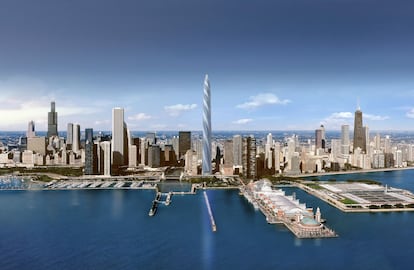 Representación de la torre Chicago Spire, el rascacielos diseñado por Santiago Calatrava.