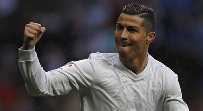 Cristiano celebra un gol en el Bernabéu