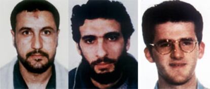 De izquierda a derecha, Rabei Osman Ahmed, Amer el Aziz y Sanel Sjekirica, buscados por la policía en relación con el 11-M.