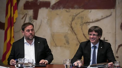 Catalan deputy premier Oriol Junqueras and premier Carles Puigdemont.