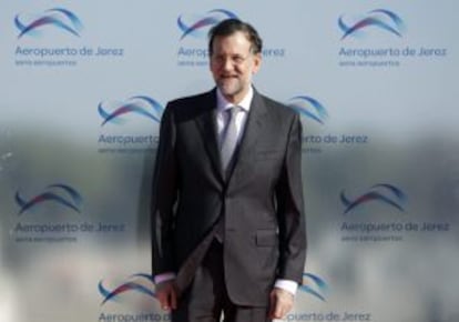Rajoy, a su llegada a J&eacute;rez para asistir a la cumbre de C&aacute;diz.