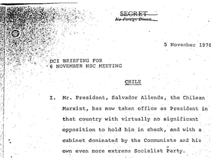 Introducción de uno de los documentos desclasificados del Consejo Nacional de Seguridad de EE UU con un perfil del expresidente chileno Salvador Allende.