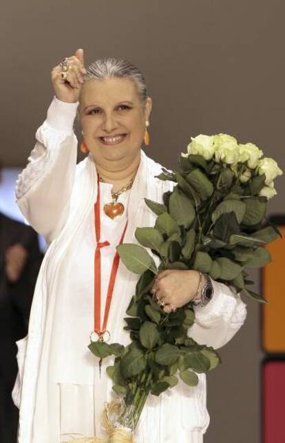 Laura Biagiotti, durante la presentación de su colección de primavera verano de 2008 en Milán.