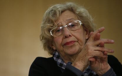 Rueda de prensa de Manuela Carmena en el Ayuntamiento de Madrid.