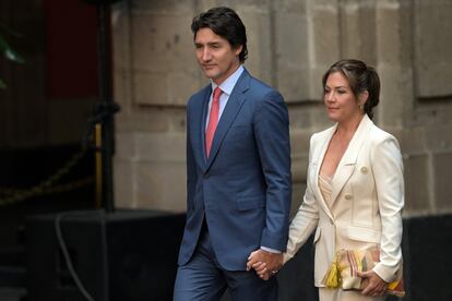 El primer ministro de Canadá, Justin Trudeau, y su esposa, Sophie Grégoire, a su llegada a Palacio Nacional.