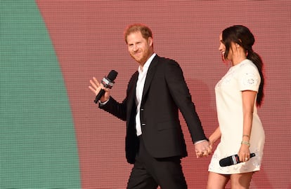 Enrique de Inglaterra y Meghan Markle en el evento Global Citizen Live de Nueva York, el 25 de septiembre de 2021.