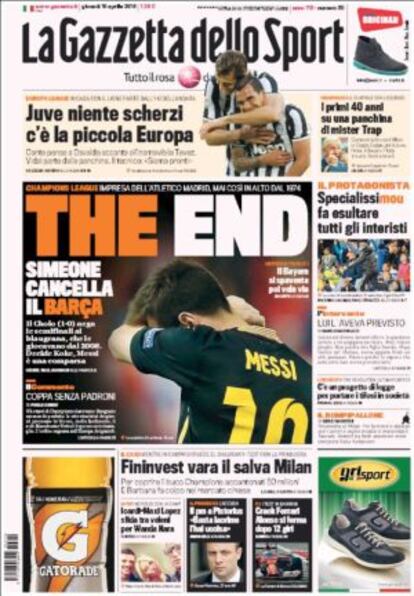 Portada de la Gazzeta dello Sport