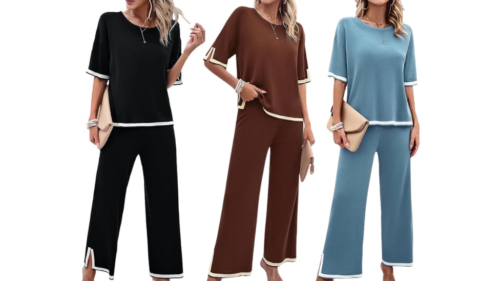 Diseño con manga corta y pantalón largo ancho.