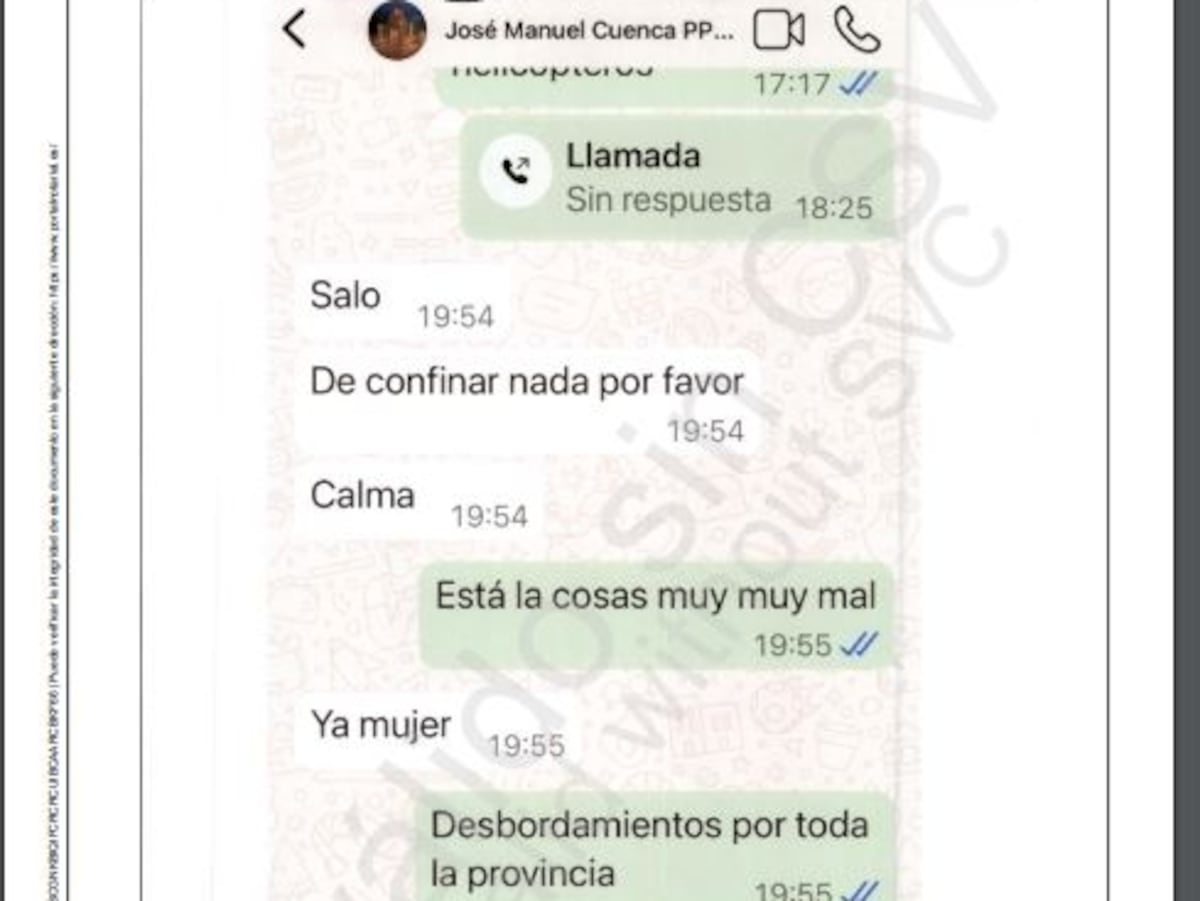 El jefe de gabinete de Mazón a Pradas durante lo peor de la dana: “Salo, de confinar nada por favor. Calma”