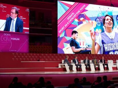 El presidente de PRISA, durante su intervenci&oacute;n en el foro Doha Goal.