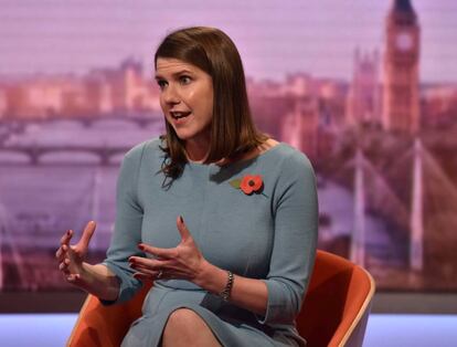 La líder del Partido Liberal Demócrata Jo Swinson, este domingo en los estudios londinenses de la BBC.