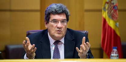 El Ministro de Inclusión, Seguridad Social y Migraciones, José Luis Escrivá, durante su comparecencia ante la Comisión de Trabajo, Inclusión, Seguridad Social y Migraciones del Senado, este jueves en Madrid. 