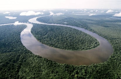 Vista aérea del río Amanã, afluente del Amazonas, donde el laureado de los Premios Rolex a la Iniciativa ha creado una reserva natural sostenible. ©Rolex/Marc Latzel