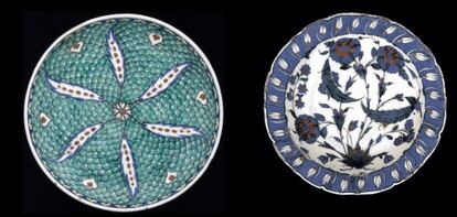 Dos de los platos de cerámica de Iznik que se puede ver en la exposición de Barcelona.