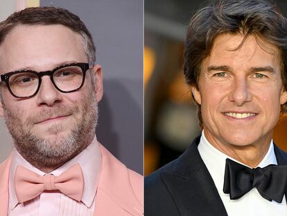 Actors Seth Rogen and Tom Cruise.