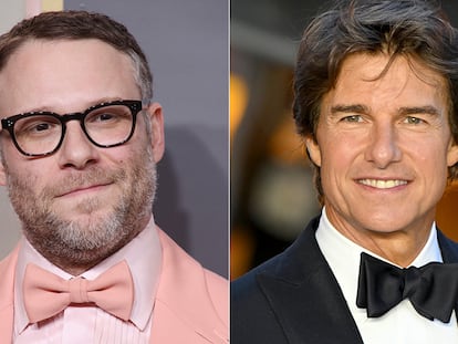 Los actores Seth Rogen y Tom Cruise.