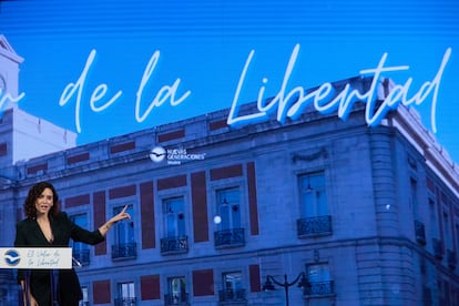 La presidenta de la Comunidad de Madrid, Isabel Díaz Ayuso, durante el Congreso Autonómico Extraordinario de Nuevas Generaciones del PP, el día 5 en Madrid.