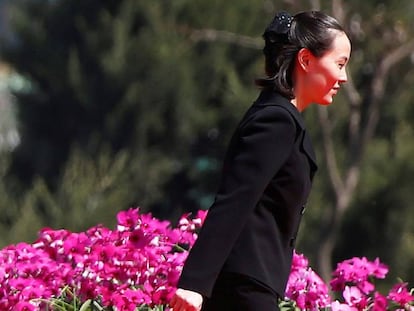 Kim Yo-jong, hermana de Kim Jong-un, en la inauguraci&oacute;n de un complejo residencial en abril.