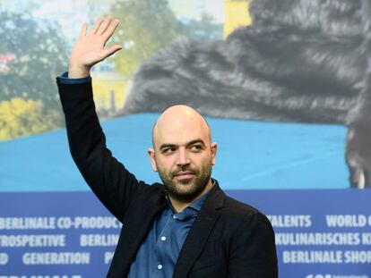 Roberto Saviano, en su rueda de prensa en Berlín.