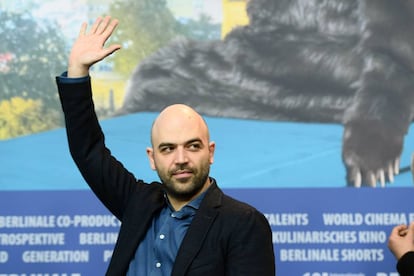 Roberto Saviano, en su rueda de prensa en Berlín.