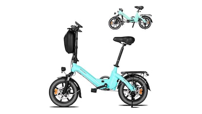 Bicicleta plegable sobre fondo blanco.