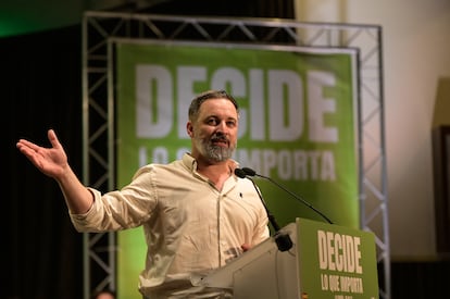 El presidente de Vox, Santiago Abascal, durante un mitin celebrado el pasado lunes en A Coruña.