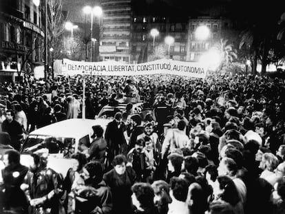 Manifestación en Barcelona contra el 23-F.