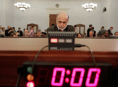 El presidente del Fed, Ben Bernanke, durante su comparecencia de hoy ante el comité de presupuestos del Congreso