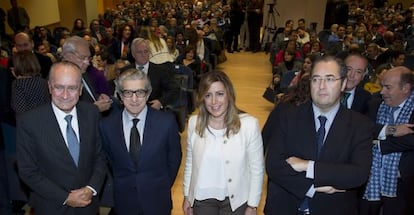 El alcalde de M&aacute;laga, Francisco de la Torre, el presidente de Unicaja, Braulio Medel, la presidenta de la Junta, Susana D&iacute;az, y el director de la Cadena SER, Antonio Hern&aacute;ndez-Rodicio.