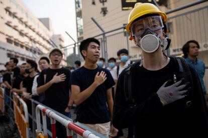 Protesta de estudiantes este miércoles en Hong Kong.