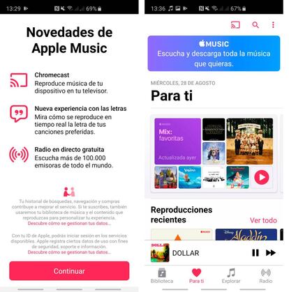 Apple Music (beta) para Android, ya es compatible con Chromecast.