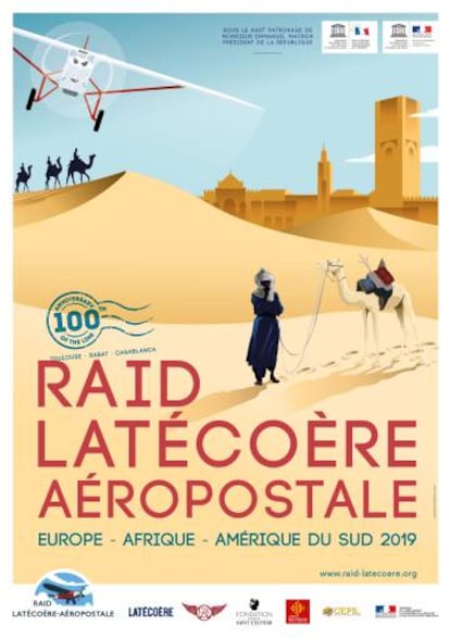 Cartel de la edición 2019 de Raid Latécoère-Aéropostale, que recrea cada año algunas de las viejas escalas de la mítica compañía aérea entre Toulouse y Santiago de Chile.